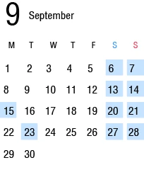 9月の運行カレンダー