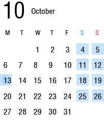10月の運行カレンダー